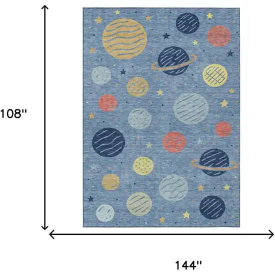 Blue And Navy Blue Floral Washable Indoor Outdoor Area Rug Photo 6