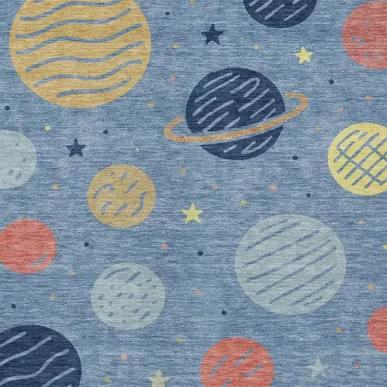 Blue And Navy Blue Floral Washable Indoor Outdoor Area Rug Photo 2