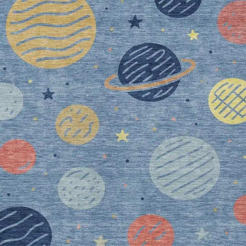 Blue And Navy Blue Floral Washable Indoor Outdoor Area Rug Photo 2