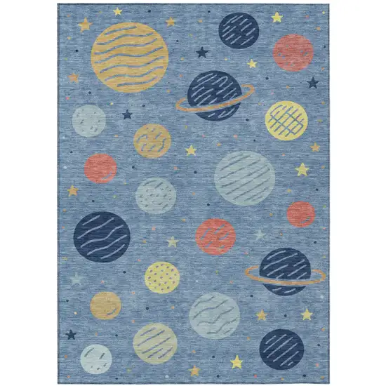 Blue And Navy Blue Floral Washable Indoor Outdoor Area Rug Photo 1