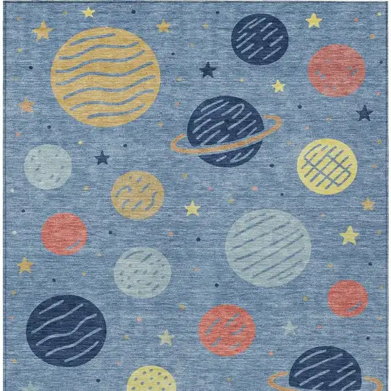Blue And Navy Blue Floral Washable Indoor Outdoor Area Rug Photo 3
