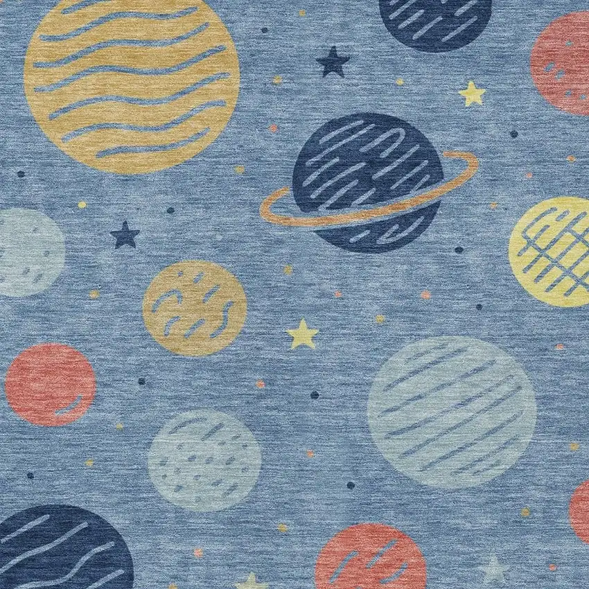 Blue And Navy Blue Floral Washable Indoor Outdoor Area Rug Photo 2