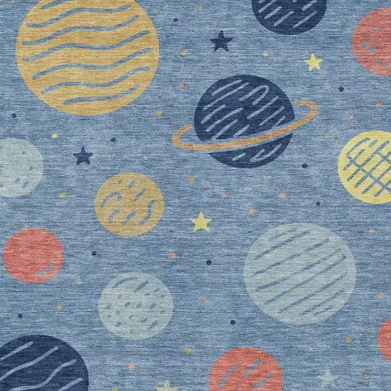 Blue And Navy Blue Floral Washable Indoor Outdoor Area Rug Photo 2