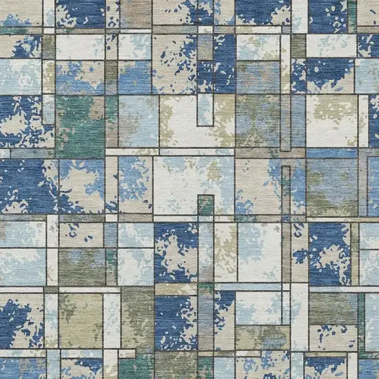 Blue And Navy Blue Geometric Washable Indoor Outdoor Area Rug Photo 2