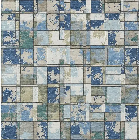 Blue And Navy Blue Geometric Washable Indoor Outdoor Area Rug Photo 3