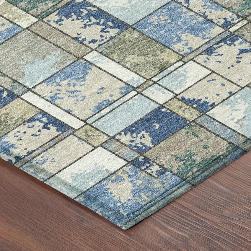 Blue And Navy Blue Geometric Washable Indoor Outdoor Area Rug Photo 8