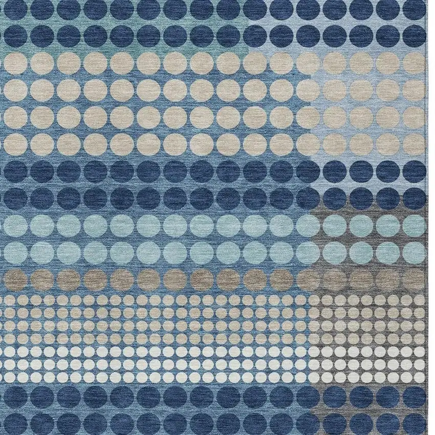 Blue And Navy Blue Geometric Washable Indoor Outdoor Area Rug Photo 2