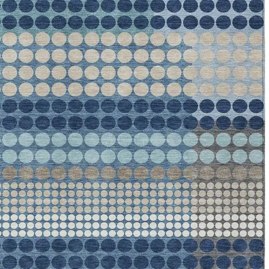 Blue And Navy Blue Geometric Washable Indoor Outdoor Area Rug Photo 2