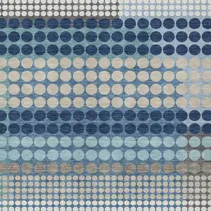 Photo of Blue And Navy Blue Geometric Washable Indoor Outdoor Area Rug