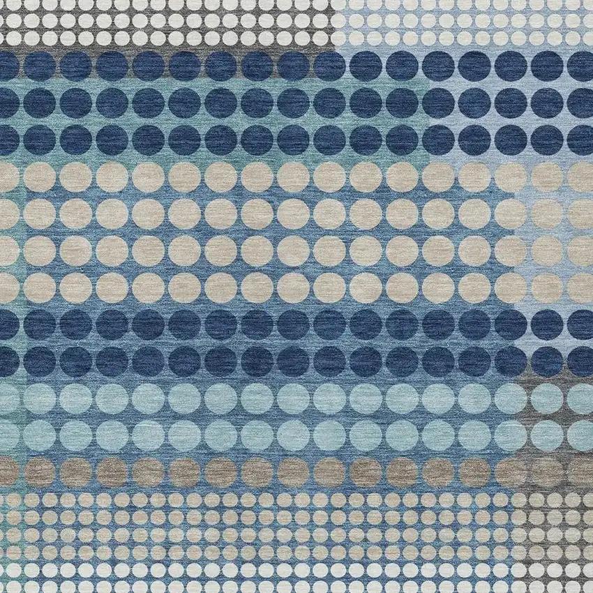 Blue And Navy Blue Geometric Washable Indoor Outdoor Area Rug Photo 2