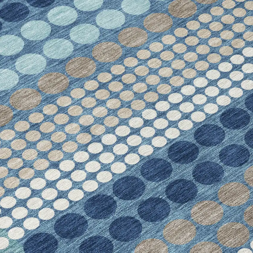 Blue And Navy Blue Geometric Washable Indoor Outdoor Area Rug Photo 9