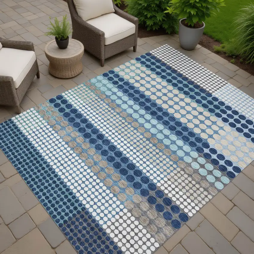 Blue And Navy Blue Geometric Washable Indoor Outdoor Area Rug Photo 7