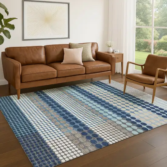 Blue And Navy Blue Geometric Washable Indoor Outdoor Area Rug Photo 5