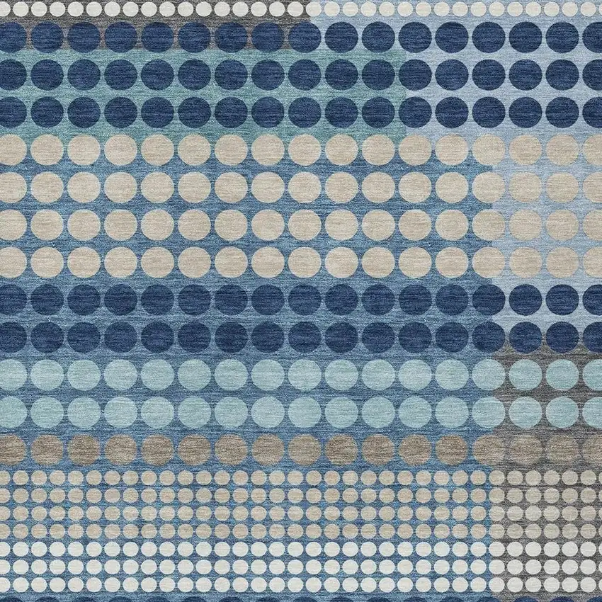 Blue And Navy Blue Geometric Washable Indoor Outdoor Area Rug Photo 2