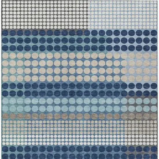 Blue And Navy Blue Geometric Washable Indoor Outdoor Area Rug Photo 3