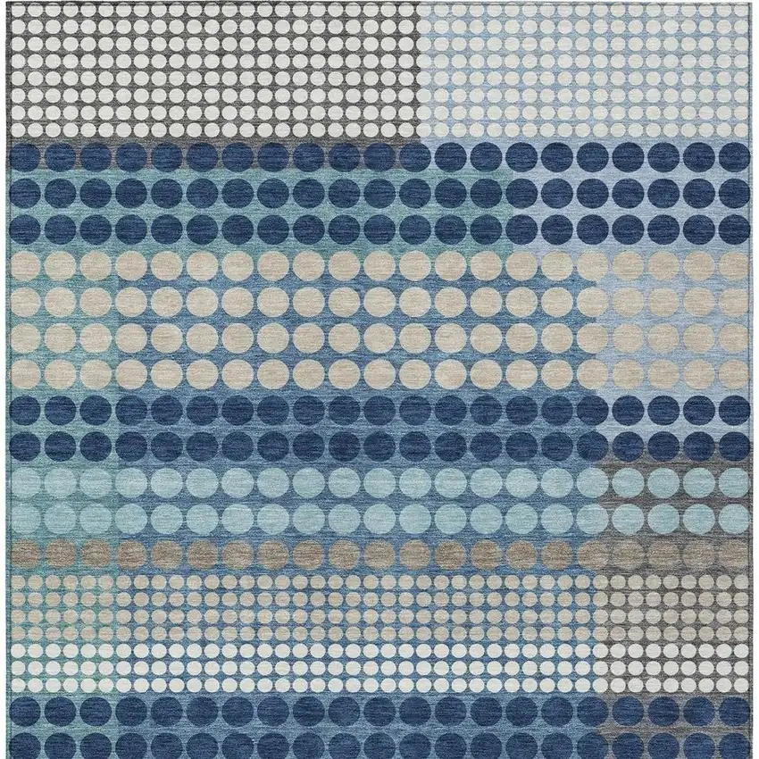 Blue And Navy Blue Geometric Washable Indoor Outdoor Area Rug Photo 3