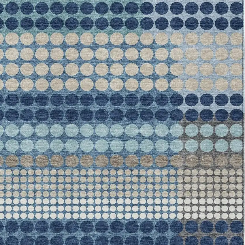 Blue And Navy Blue Geometric Washable Indoor Outdoor Area Rug Photo 2
