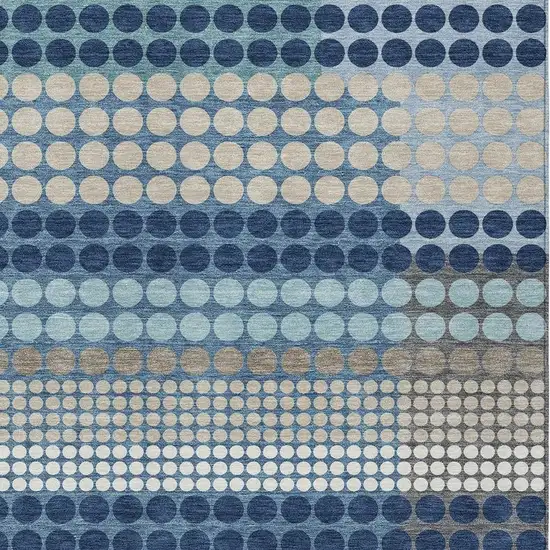 Blue And Navy Blue Geometric Washable Indoor Outdoor Area Rug Photo 2