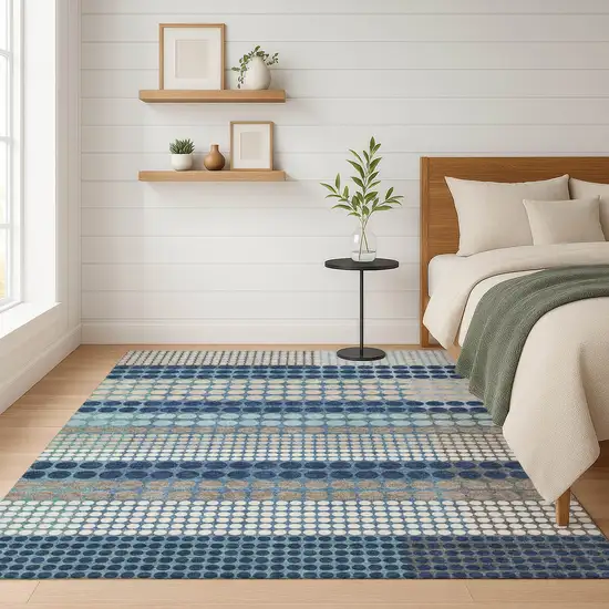 Blue And Navy Blue Geometric Washable Indoor Outdoor Area Rug Photo 6