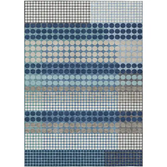Blue And Navy Blue Geometric Washable Indoor Outdoor Area Rug Photo 1