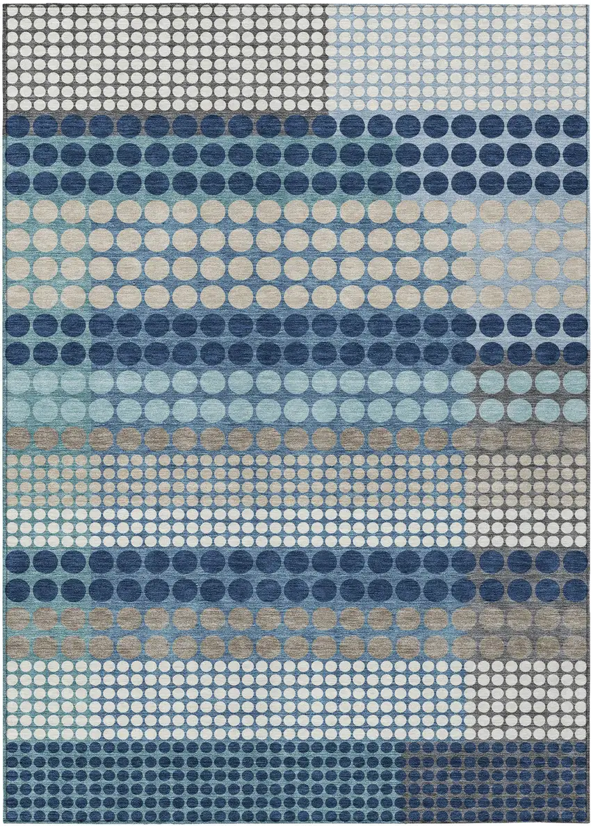 Blue And Navy Blue Geometric Washable Indoor Outdoor Area Rug Photo 1