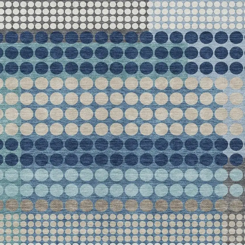 Blue And Navy Blue Geometric Washable Indoor Outdoor Area Rug Photo 2