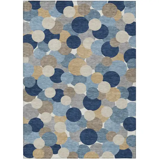 Blue And Navy Blue Geometric Washable Indoor Outdoor Area Rug Photo 1