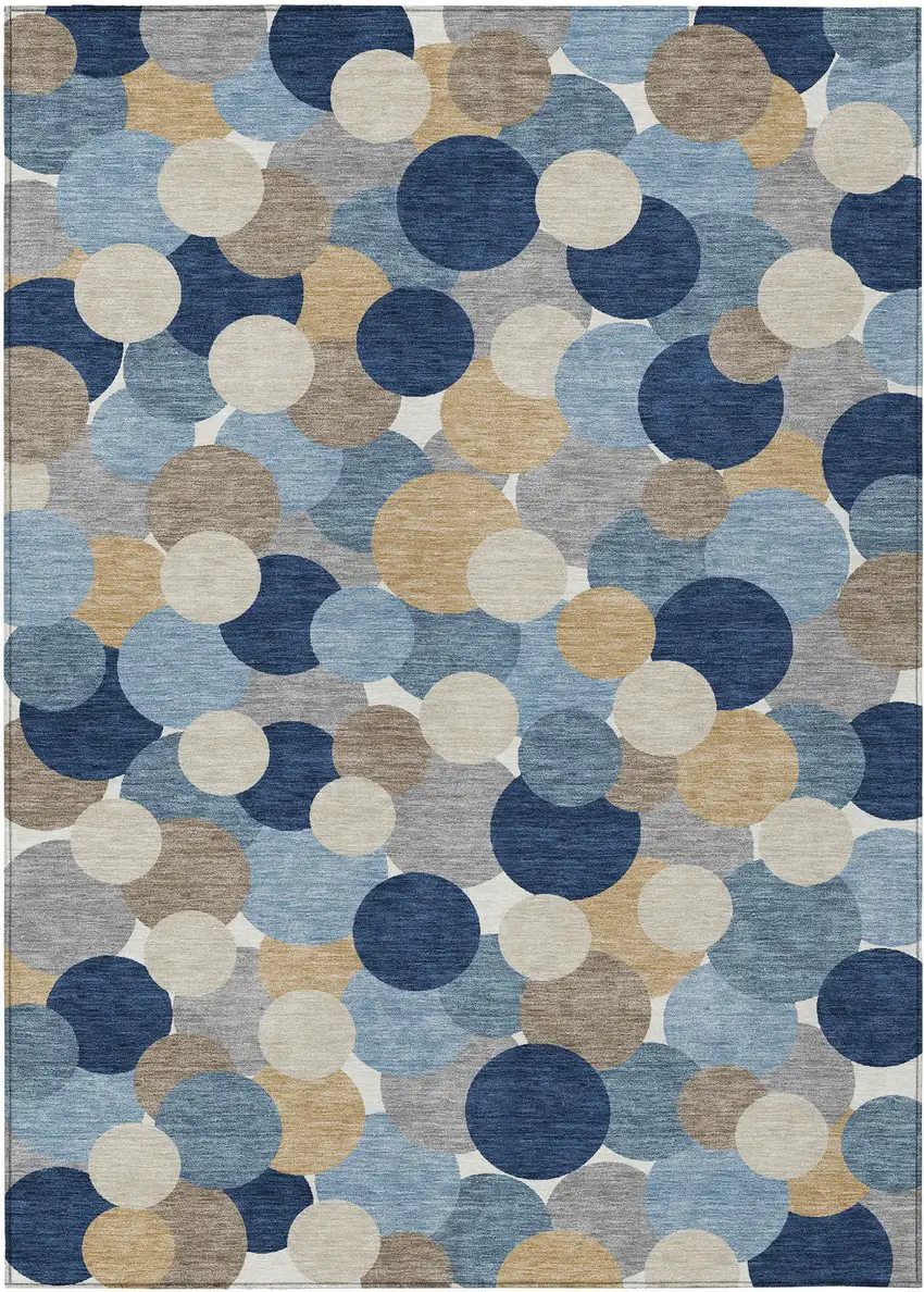 Blue And Navy Blue Geometric Washable Indoor Outdoor Area Rug Photo 1