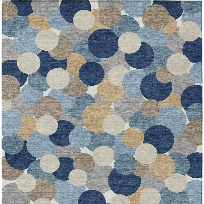 Blue And Navy Blue Geometric Washable Indoor Outdoor Area Rug Photo 3