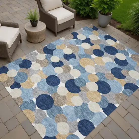 Blue And Navy Blue Geometric Washable Indoor Outdoor Area Rug Photo 7