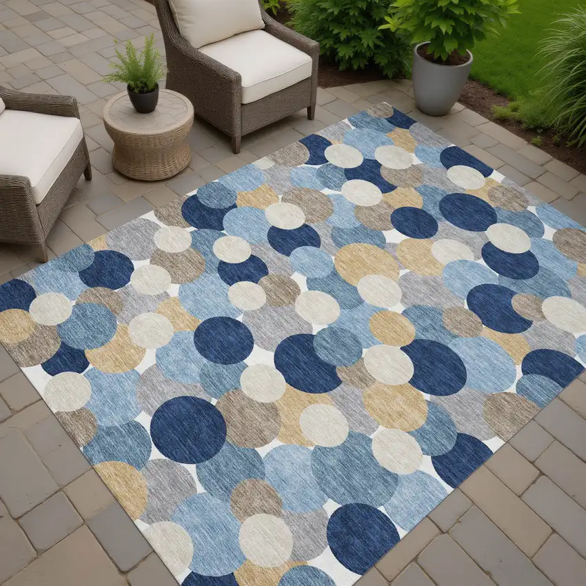 Blue And Navy Blue Geometric Washable Indoor Outdoor Area Rug Photo 7