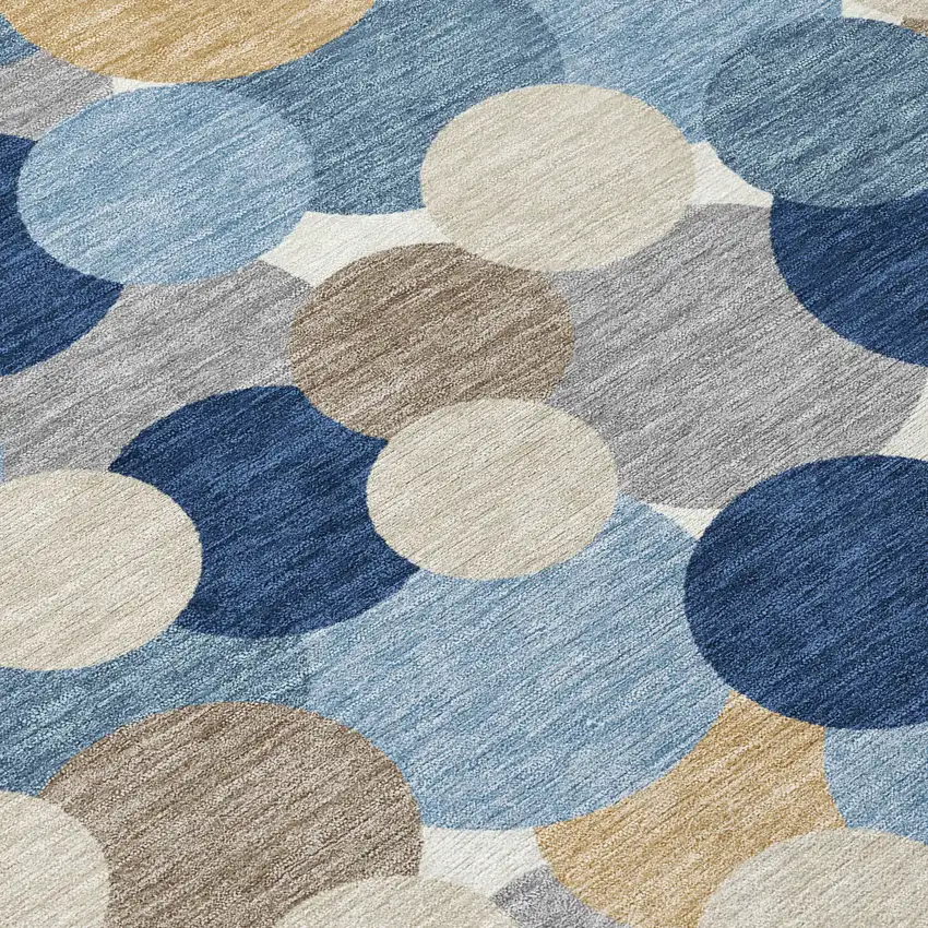 Blue And Navy Blue Geometric Washable Indoor Outdoor Area Rug Photo 9