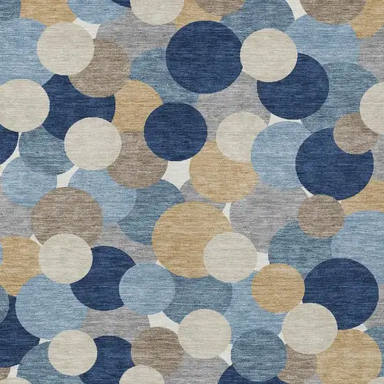 Blue And Navy Blue Geometric Washable Indoor Outdoor Area Rug Photo 2