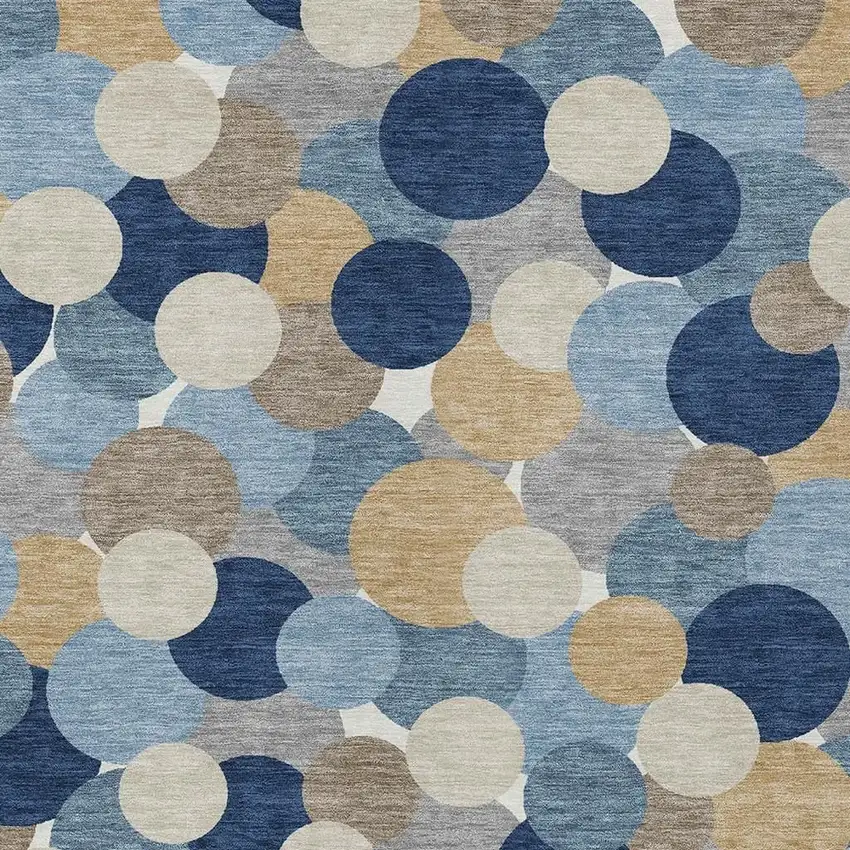 Blue And Navy Blue Geometric Washable Indoor Outdoor Area Rug Photo 2