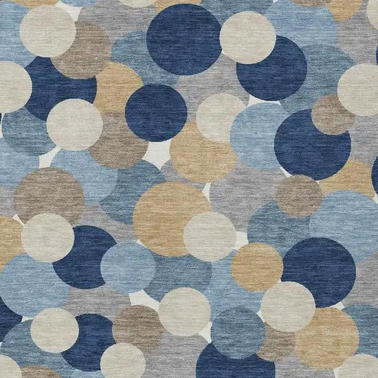 Blue And Navy Blue Geometric Washable Indoor Outdoor Area Rug Photo 2