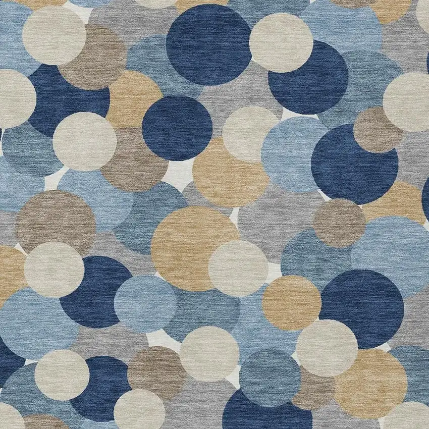Blue And Navy Blue Geometric Washable Indoor Outdoor Area Rug Photo 2