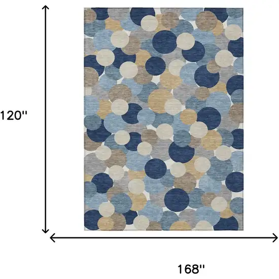 Blue And Navy Blue Geometric Washable Indoor Outdoor Area Rug Photo 6