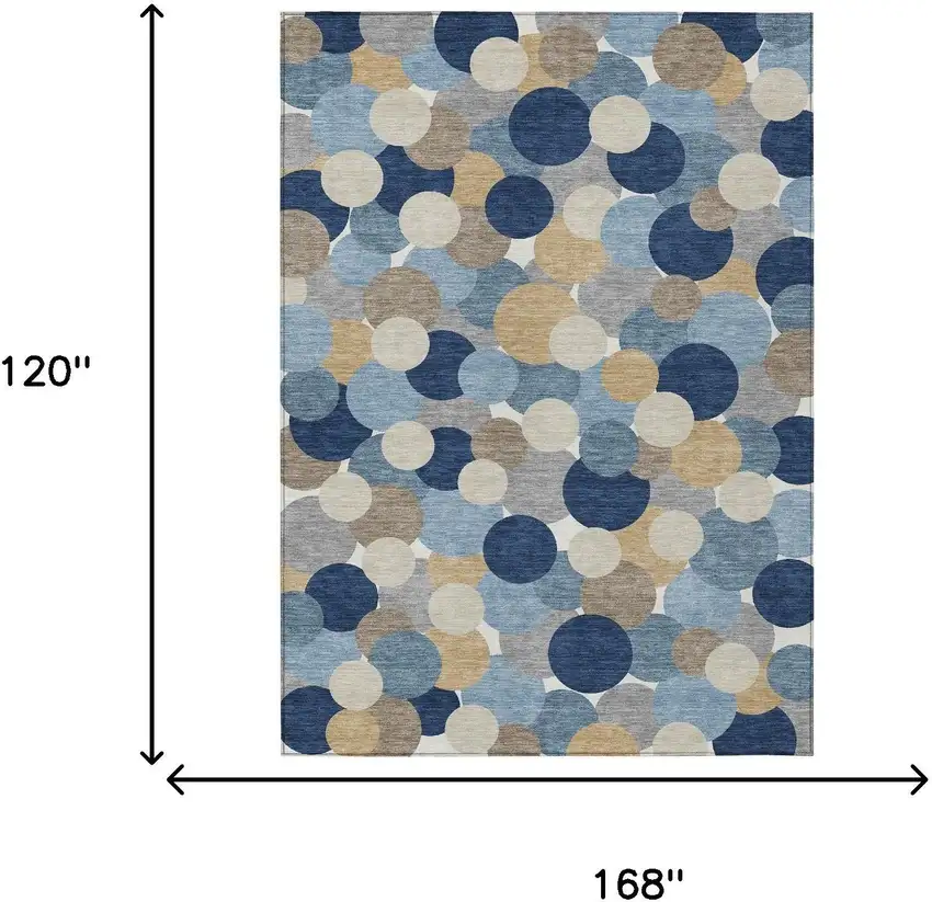 Blue And Navy Blue Geometric Washable Indoor Outdoor Area Rug Photo 6