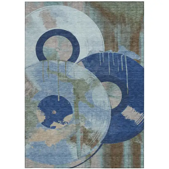 Blue And Navy Blue Geometric Washable Indoor Outdoor Area Rug Photo 3