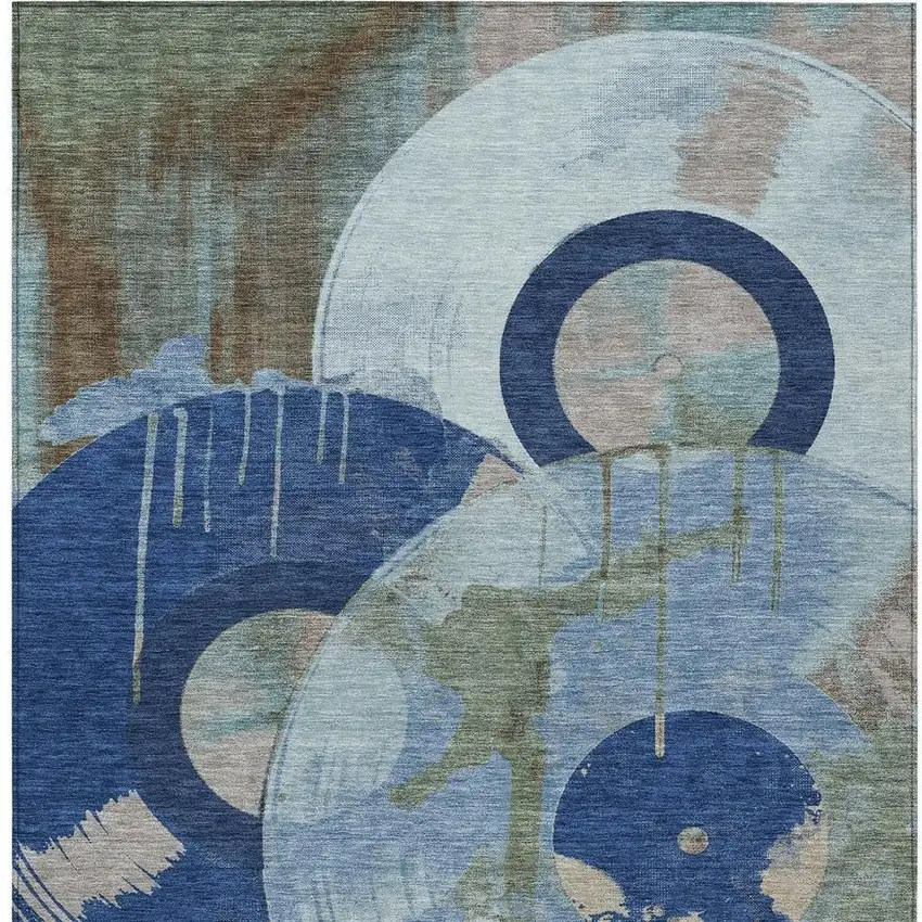 Blue And Navy Blue Geometric Washable Indoor Outdoor Area Rug Photo 3