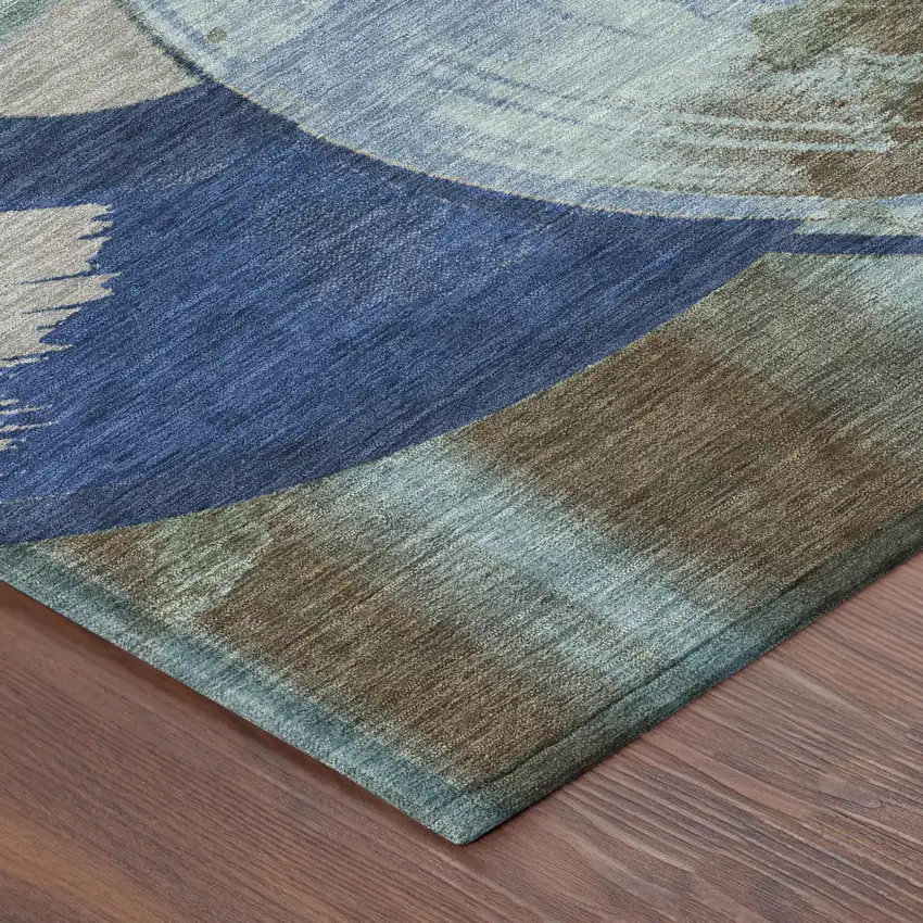 Blue And Navy Blue Geometric Washable Indoor Outdoor Area Rug Photo 4