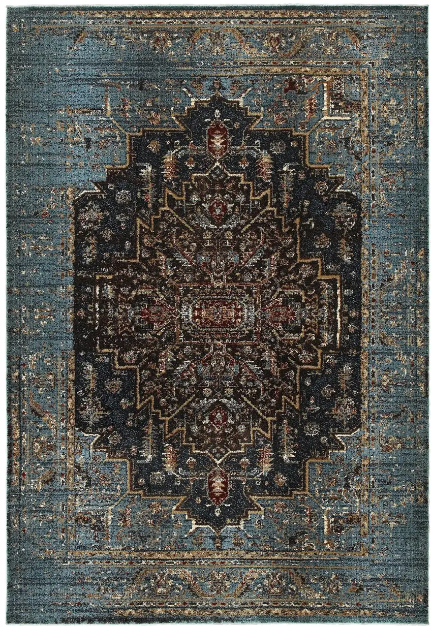 Blue And Navy Blue Medallion Area Rug Photo 4