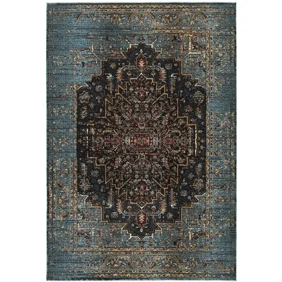 Blue And Navy Blue Medallion Area Rug Photo 4