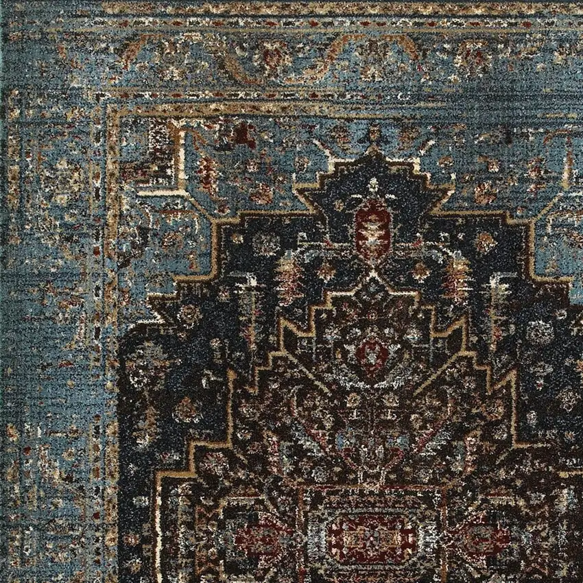 Blue And Navy Blue Medallion Area Rug Photo 5