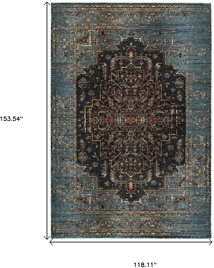 Blue And Navy Blue Medallion Area Rug Photo 3