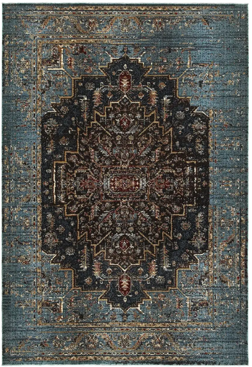 Blue And Navy Blue Medallion Area Rug Photo 2