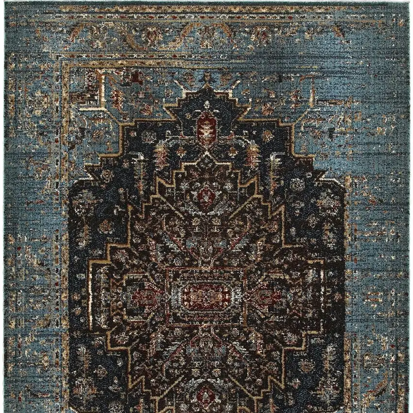 Blue And Navy Blue Medallion Area Rug Photo 5