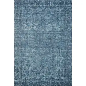Photo of Blue And Navy Blue Oriental Washable Area Rug With UV Protection