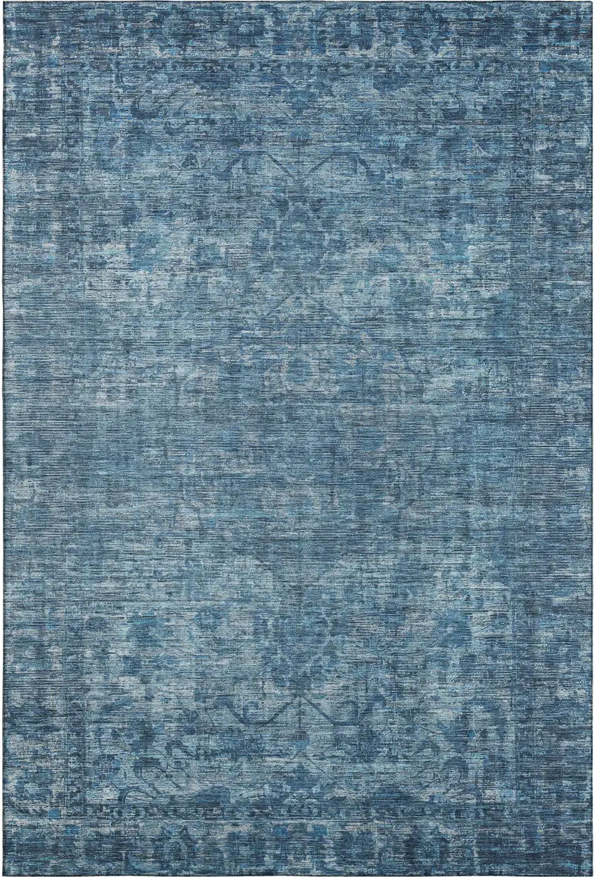 Blue And Navy Blue Oriental Washable Area Rug With UV Protection Photo 1