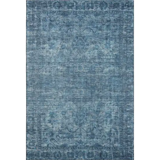 Blue And Navy Blue Oriental Washable Area Rug With UV Protection Photo 1